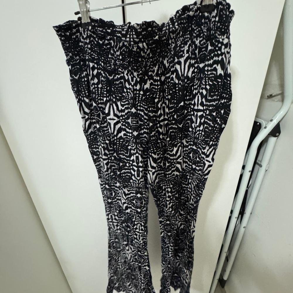 Black and White Wide Leg Jumpsuit with Intricate Pattern, for coverup or pants!